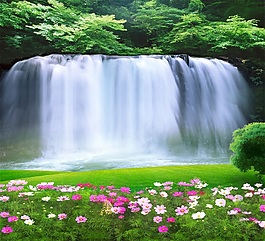 3D高清鮮花瀑布實(shí)景背景墻