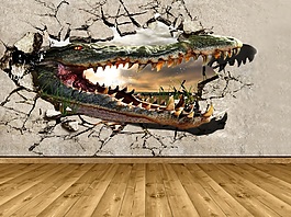 3D兇猛殘暴的鱷魚背景墻