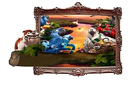 3D立體卡通動漫鸚鵡背景墻壁畫墻畫