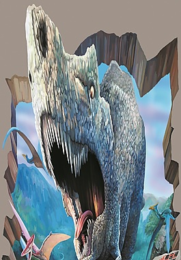 3D立體卡通動(dòng)漫恐龍背景墻墻畫(huà)壁畫(huà)