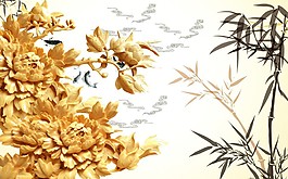 竹韻中式華麗背景墻效果圖