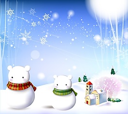 卡通雪人房屋移門畫