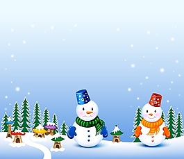 卡通雪人圣誕樹移門畫