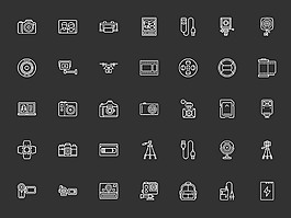 50個(gè)相機(jī)和視頻圖標(biāo)sketch素材