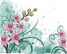古典花底紋彩色花藤背景墻壁畫