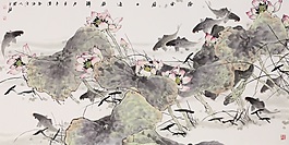 河中魚(yú)群背景墻素材