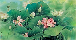 滿堂春色荷葉背景墻