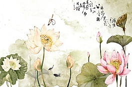 荷花鯉魚(yú)背景墻素材