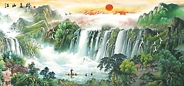 江山多嬌旭日東升背景墻素材