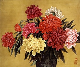 菊花盆景背景墻素材