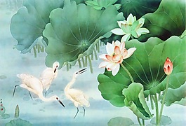 荷塘仙鶴背景墻素材