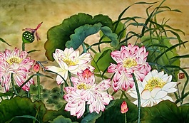 荷花荷葉蓮子背景墻素材