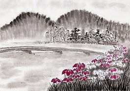 山水風(fēng)花草背景墻素材