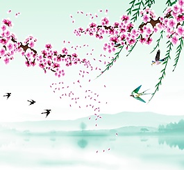 中式風春意盎然背景墻