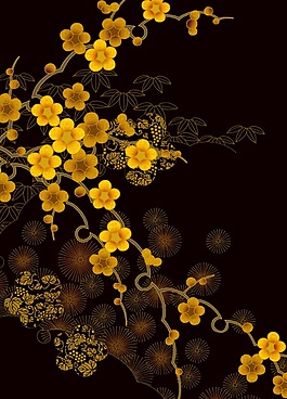 中式風(fēng)黑底黃菊花大圖下載
