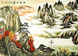 3D彩繪煙霧山峰素材下載