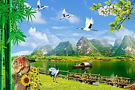 山水畫室內(nèi)移門創(chuàng)意畫