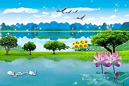 山水畫室內(nèi)移門創(chuàng)意畫