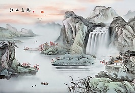 室內(nèi)日出瀑布瓷磚背景墻