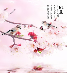 桃花上的喜鵲室內(nèi)移門創(chuàng)意畫