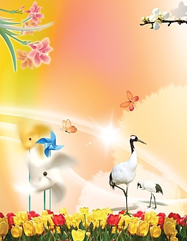 室內花叢中的仙鶴移門創(chuàng)意畫