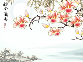 室內(nèi)玉石瓷磚背景墻墻角數(shù)枝梅