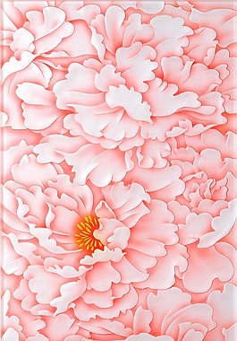 粉色手繪牡丹花朵移門圖案