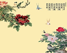 3D彩繪詩(shī)詞鳥語(yǔ)花香背景墻