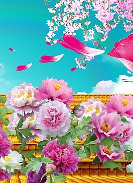 牡丹盛開移門效果圖模板