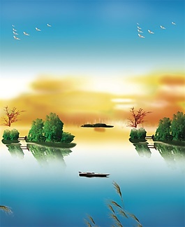 日落風(fēng)景背景移門(mén)效果圖模板