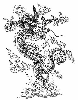 中式圖案龍紋黑白圖東海神龍