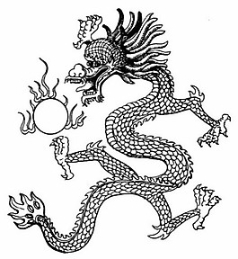 中式圖案龍紋黑白圖龍戲珠