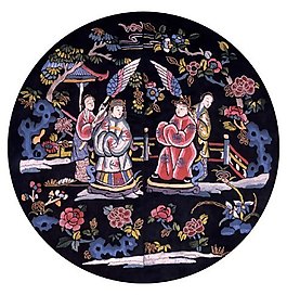 貴婦賞花布紋貼圖