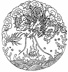 中式图案龙纹盘黑白图
