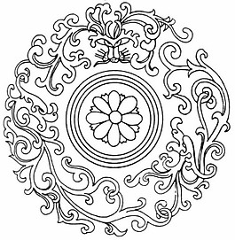 中式圖案古典龍紋花紋黑白圖
