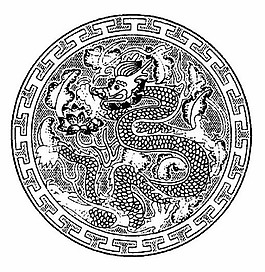 中式圖案古典龍紋盤子黑白圖