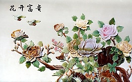 3D花開富貴牡丹瓷磚背景墻