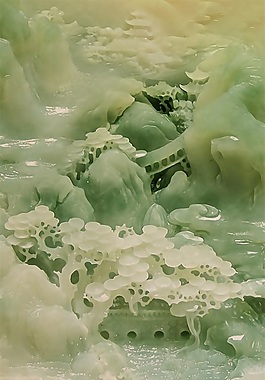 3D高檔大氣山水玉雕壁畫瓷磚背景墻