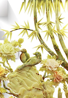 浮雕花鳥竹子瓷磚背景墻