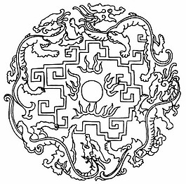 中式圖案龍紋黑白圖