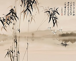 山水画瓷砖背景墙带路径