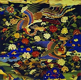 中式元素布紋貼圖花孔雀