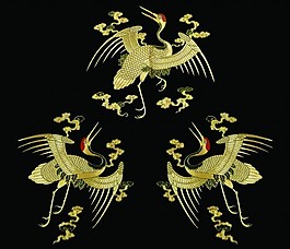 中式元素布紋貼圖三只仙鶴