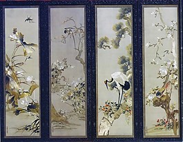 中式元素仙鶴屏風布紋貼圖