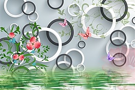 水波花朵室內(nèi)瓷磚背景墻