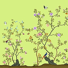 花鳥花紋室內(nèi)瓷磚背景墻