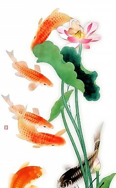 荷花鯉魚瓷磚高清背景墻