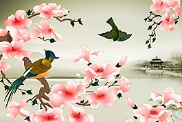室內(nèi)瓷磚背景墻花鳥
