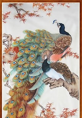孔雀工筆畫瓷磚高清背景墻