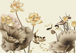 荷花鯉魚室內(nèi)瓷磚背景墻